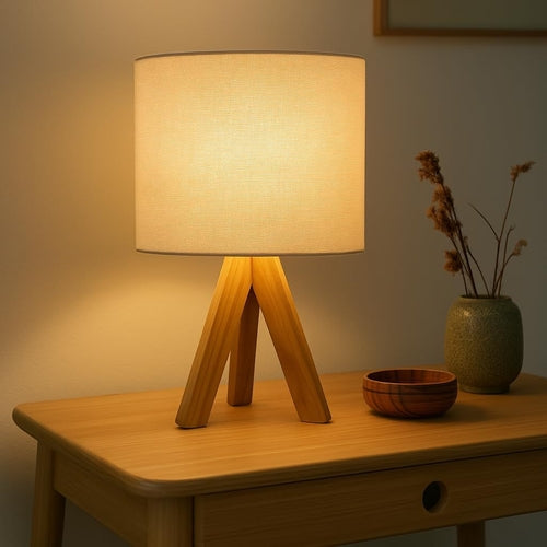 Teak Wood Tripod Table Lamp with Shade